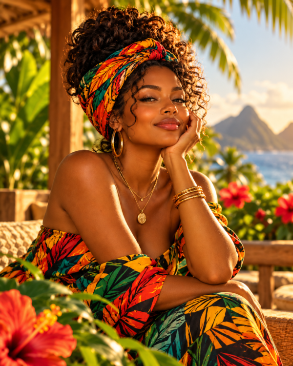 L’effigie caribéenne de The Dada Cool, souriante sous la lumière dorée